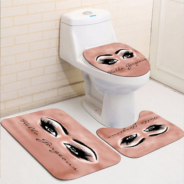 Bathroom Decor Waterproof Shower Curtain Set Toilet Cover Non-Slip Bath Mat Rug Carpet Toilet Seat Bathroom Accessories Washable