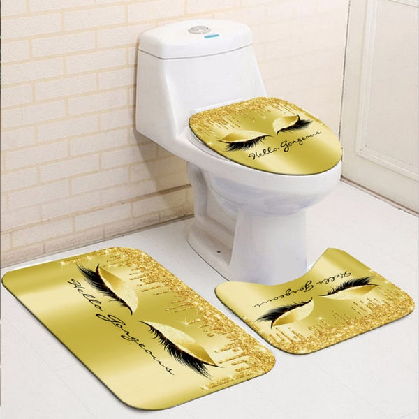 Bathroom Decor Waterproof Shower Curtain Set Toilet Cover Non-Slip Bath Mat Rug Carpet Toilet Seat Bathroom Accessories Washable