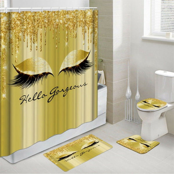 Bathroom Decor Waterproof Shower Curtain Set Toilet Cover Non-Slip Bath Mat Rug Carpet Toilet Seat Bathroom Accessories Washable