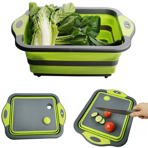 Folding Cutting Board Multifunctional Collapsible Sink Drain Basket Washable Vegetables Strainer Kitchen Dish Storage Organizer