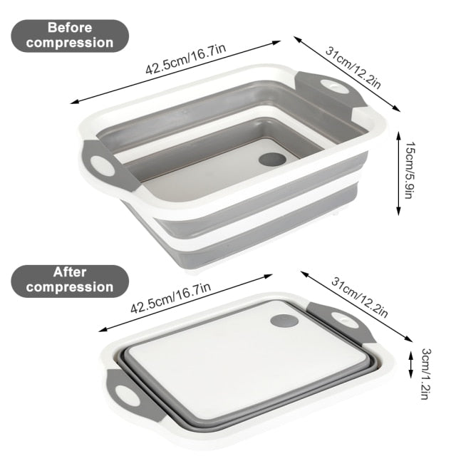 Folding Cutting Board Multifunctional Collapsible Sink Drain Basket Washable Vegetables Strainer Kitchen Dish Storage Organizer