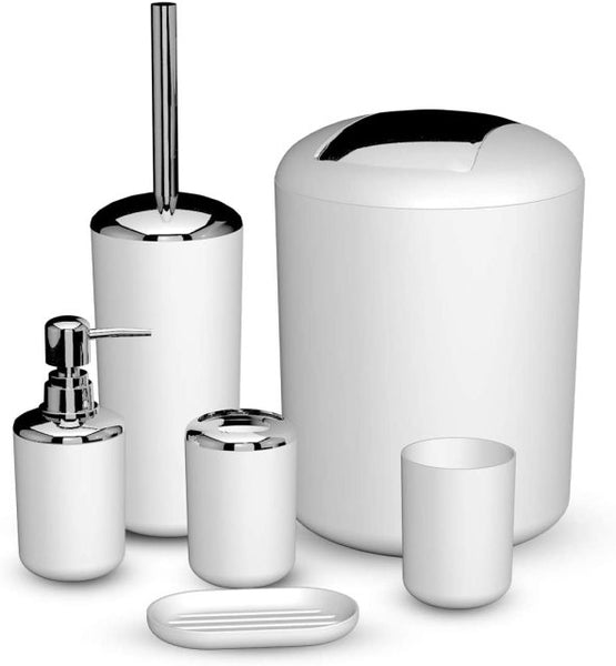 6Pcs Bathroom Accessories Set Bath Ensemble Soap Dish Trash Can Toilet Brush Tumbler Cup Necessities Kit Bathroom Accessories