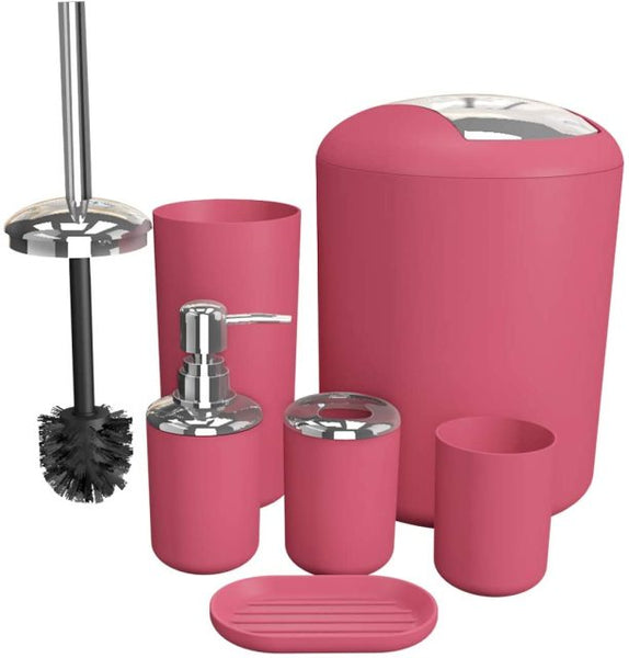 6Pcs Bathroom Accessories Set Bath Ensemble Soap Dish Trash Can Toilet Brush Tumbler Cup Necessities Kit Bathroom Accessories