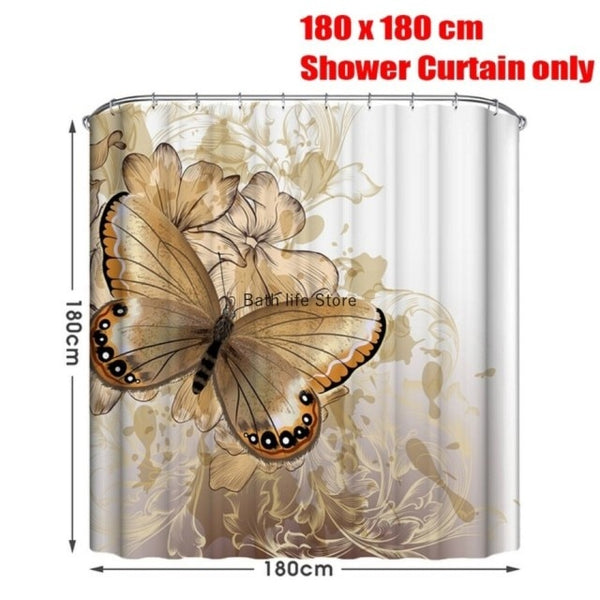 Pink Flower Butterfly Shower Curtain Bathroom Set Fashion Pattern Bath Curtains Rose Non Slip Toilet Cover Floor Mat Rug Sets