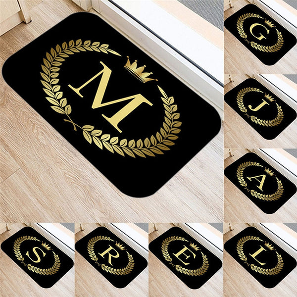 Black Carpets Golden Crown Letters Decorative Porch Doormat 40X60cm Kitchen Bathroom Anti-Slip Floor Mat Nordic Style Indoor Rug