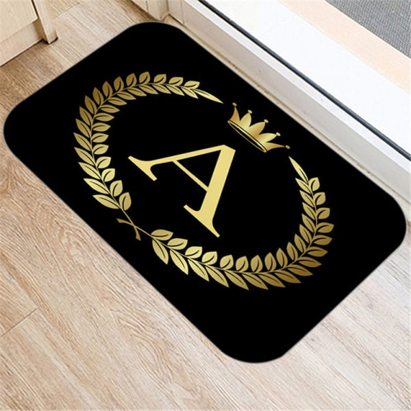 Black Carpets Golden Crown Letters Decorative Porch Doormat 40X60cm Kitchen Bathroom Anti-Slip Floor Mat Nordic Style Indoor Rug