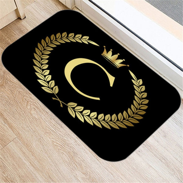 Black Carpets Golden Crown Letters Decorative Porch Doormat 40X60cm Kitchen Bathroom Anti-Slip Floor Mat Nordic Style Indoor Rug