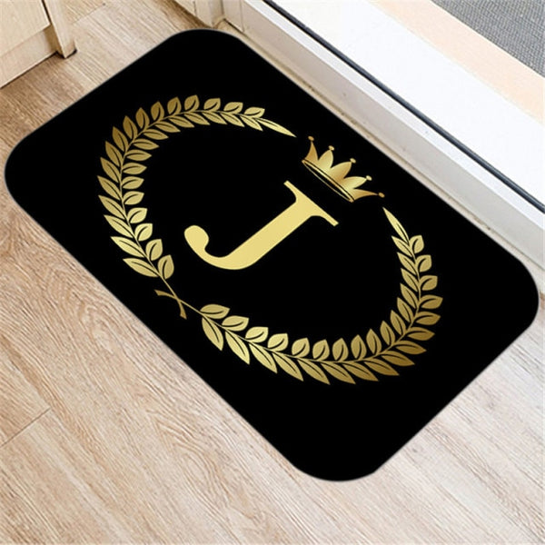 Black Carpets Golden Crown Letters Decorative Porch Doormat 40X60cm Kitchen Bathroom Anti-Slip Floor Mat Nordic Style Indoor Rug