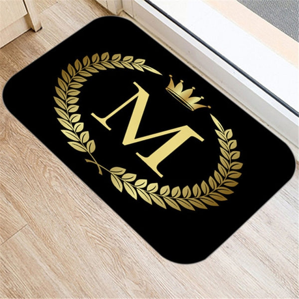 Black Carpets Golden Crown Letters Decorative Porch Doormat 40X60cm Kitchen Bathroom Anti-Slip Floor Mat Nordic Style Indoor Rug