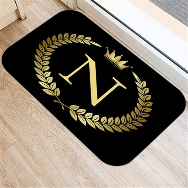 Black Carpets Golden Crown Letters Decorative Porch Doormat 40X60cm Kitchen Bathroom Anti-Slip Floor Mat Nordic Style Indoor Rug