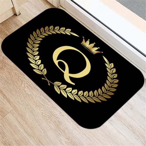 Black Carpets Golden Crown Letters Decorative Porch Doormat 40X60cm Kitchen Bathroom Anti-Slip Floor Mat Nordic Style Indoor Rug