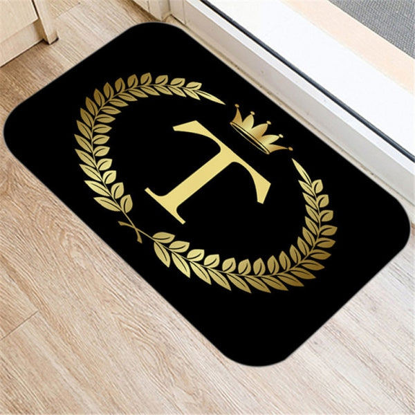 Black Carpets Golden Crown Letters Decorative Porch Doormat 40X60cm Kitchen Bathroom Anti-Slip Floor Mat Nordic Style Indoor Rug