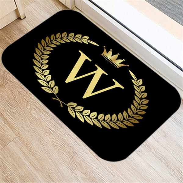 Black Carpets Golden Crown Letters Decorative Porch Doormat 40X60cm Kitchen Bathroom Anti-Slip Floor Mat Nordic Style Indoor Rug