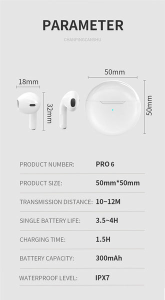 Mini Pro 6 TWS fone bluetooth Earbuds headphone With Mic Wireless Earphones Bass Game Headset Touch Control Bluetooth Headphones