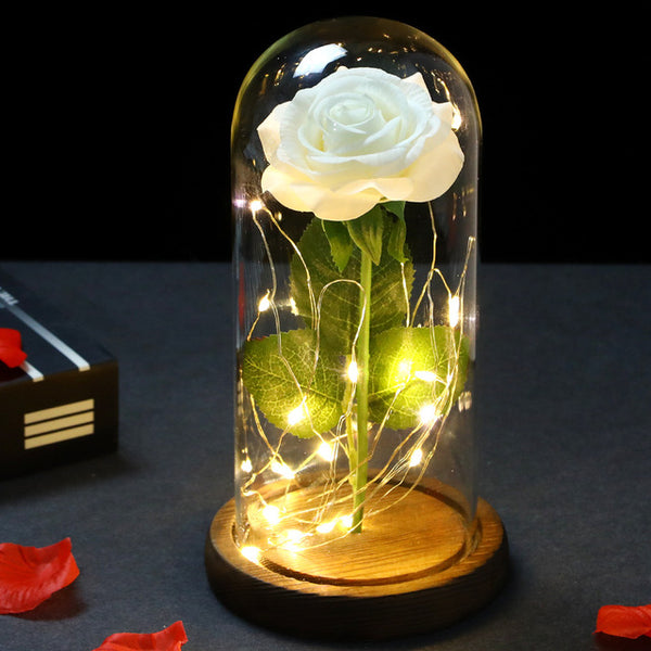 LED Enchanted Galaxy Rose Eternal 24K Gold Foil Flower with Fairy String Lights In Dome for Weeding