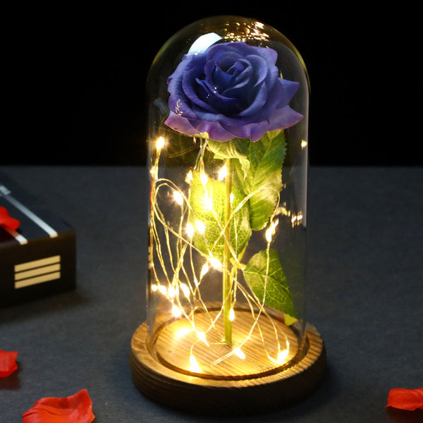 LED Enchanted Galaxy Rose Eternal 24K Gold Foil Flower with Fairy String Lights In Dome for Weeding