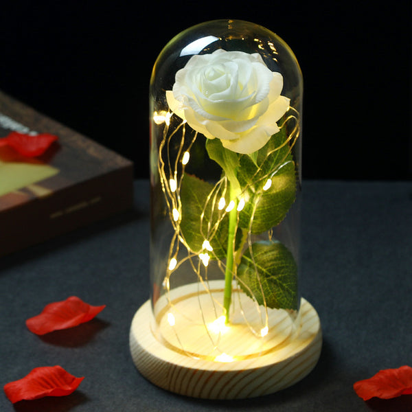 LED Enchanted Galaxy Rose Eternal 24K Gold Foil Flower with Fairy String Lights In Dome for Weeding