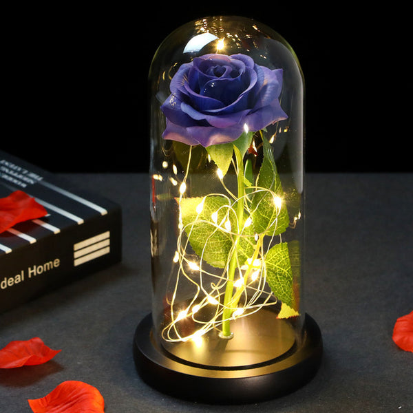 LED Enchanted Galaxy Rose Eternal 24K Gold Foil Flower with Fairy String Lights In Dome for Weeding