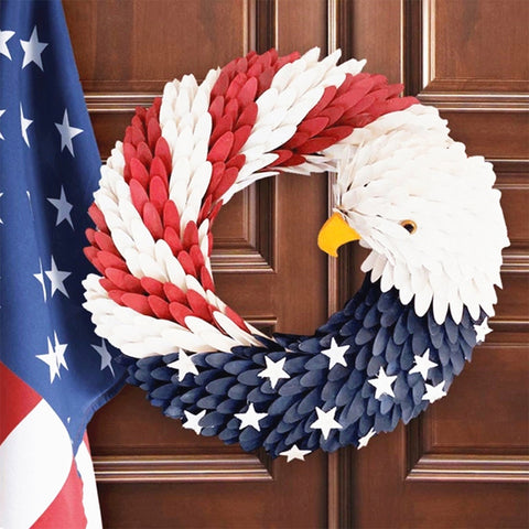 American Eagle Wreath Glory Patriotic Red White Blue Wreaths Garlands for Front Door Window Wall Yard Garden Festive Decoration