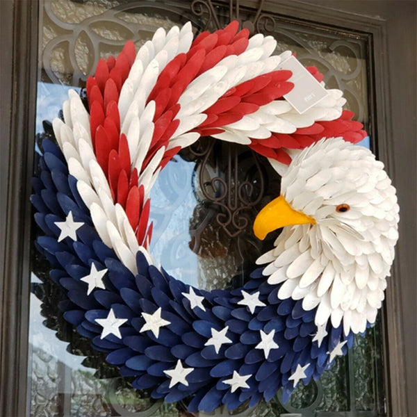 American Eagle Wreath Glory Patriotic Red White Blue Wreaths Garlands for Front Door Window Wall Yard Garden Festive Decoration