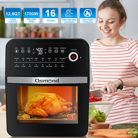 OSMOND 12L/12.6QT 1700W Electric Air Fryer Oven 16 In 1 Multi-function Air Oven LED Touch Screen Healthy Cooking Air Fryer