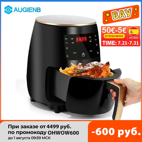 AUGIENB 4.5L 1400W Multifunction Air Fryer Oil free Health Fryer Cooker Smart Touch LCD Deep Airfryer for French fries Pizza