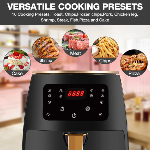 AUGIENB 4.5L 1400W Multifunction Air Fryer Oil free Health Fryer Cooker Smart Touch LCD Deep Airfryer for French fries Pizza