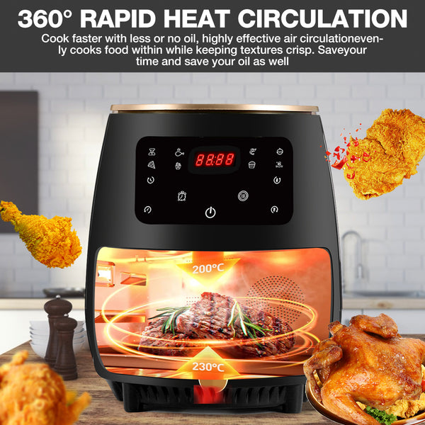 AUGIENB 4.5L 1400W Multifunction Air Fryer Oil free Health Fryer Cooker Smart Touch LCD Deep Airfryer for French fries Pizza